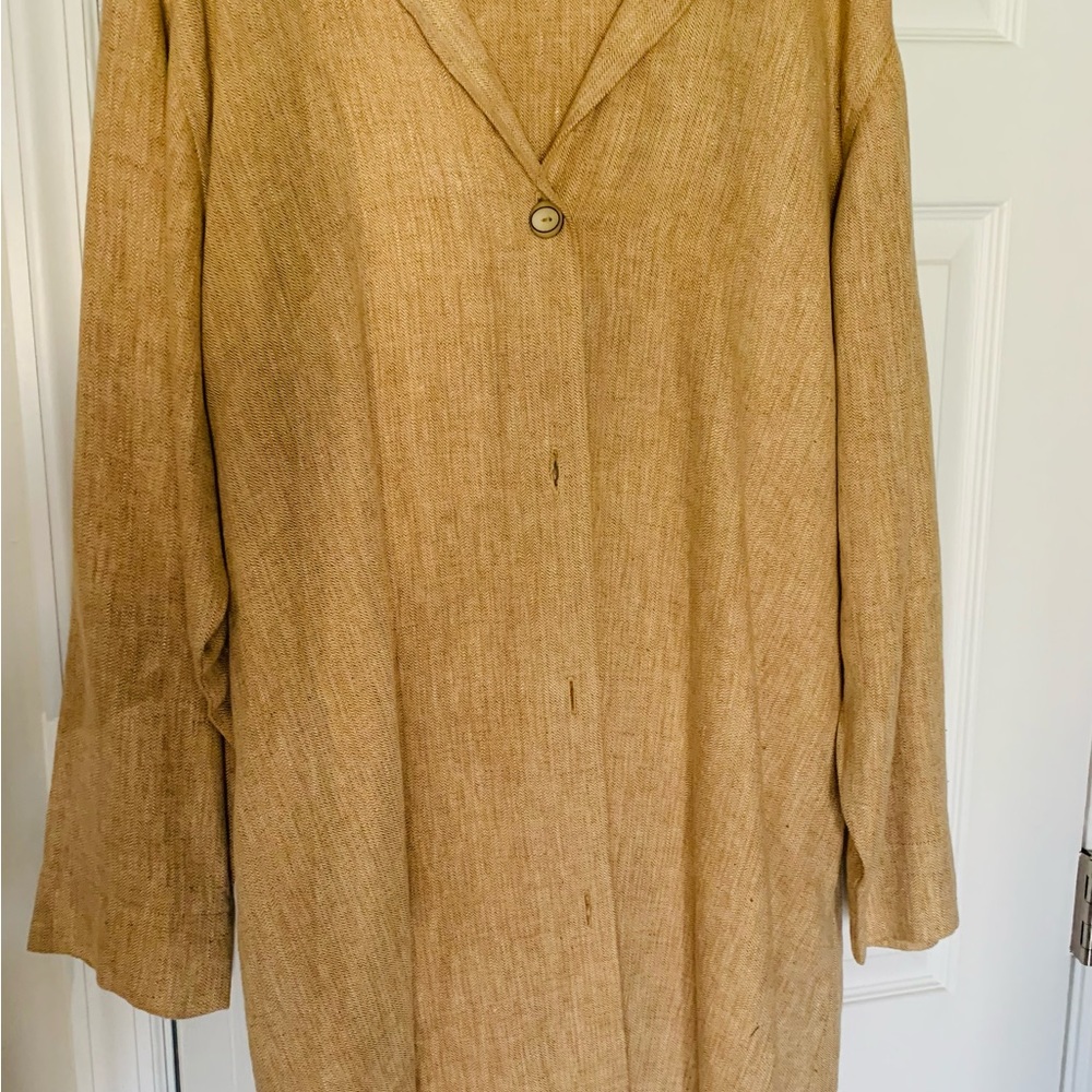 3/4 Length Tan Linen Jacket With 4 Buttons